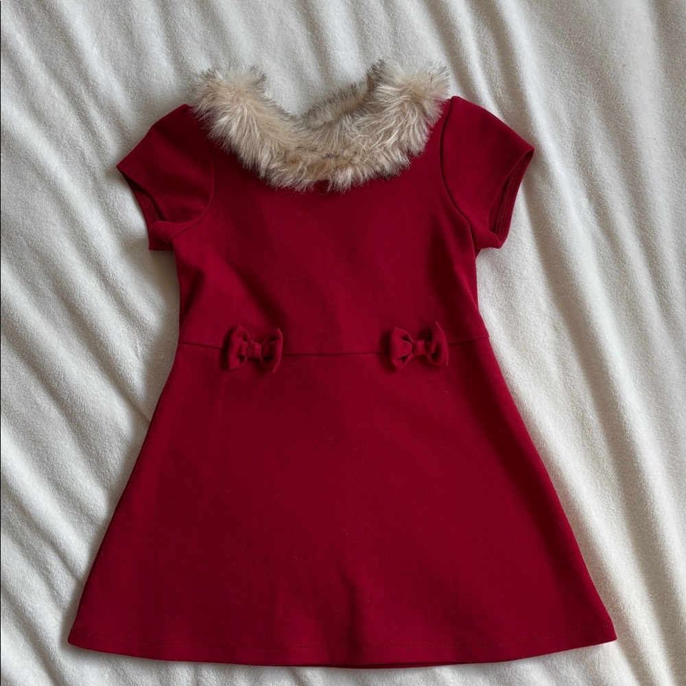 Gymboree Vibrant Red Dress with Faux Fur Accent